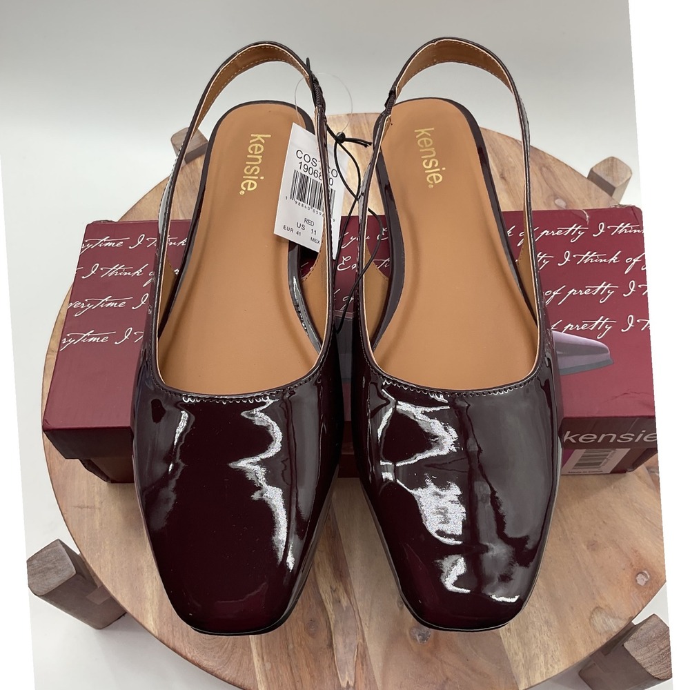 Kensie Felice Red Patent Slingback Square Toe Flats Shoes KS252491 Womens 11